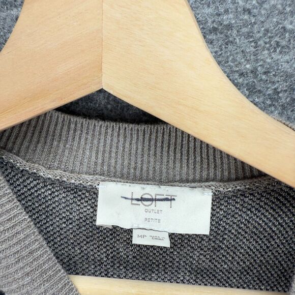 Loft Dress Women PM Petite Gray Animal Print Shift Short Crew Neck Long Sleeve - Picture 3 of 7